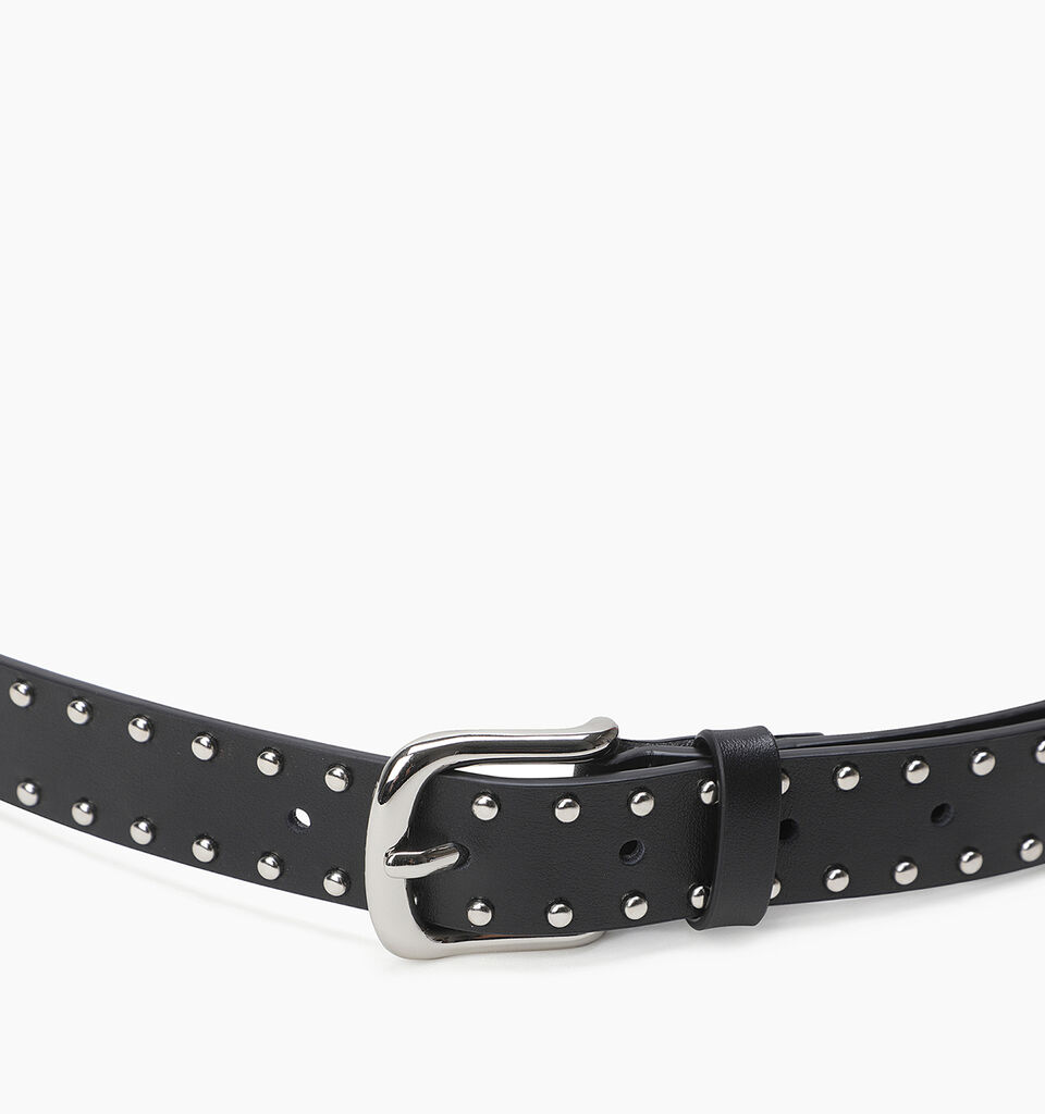 Black leather belt with studs - null - Schwarz | Sisley K image number 3